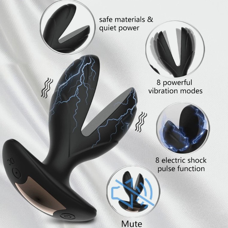 Electric Shock Two Flaps Vibrating Anal Plug Prostate Massager Sex Toys Black - Image 3