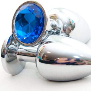 Unisex Steel Blue Jeweled Beginners Butt Plug Small Size