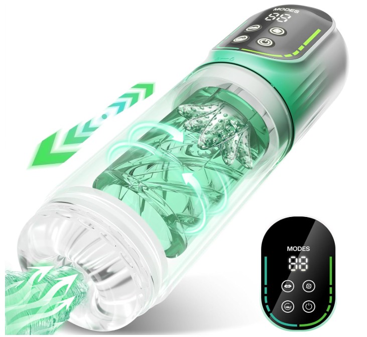 Green Licking Oral Thrusting Rotating Vibrating Suction Penis Stroker Blowjob sex Machine For Men - Image 2