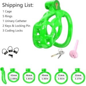 Green Cobra Nano 3D Printed Chastity Kit With Urethral with 5 Sizes Breathable Rings