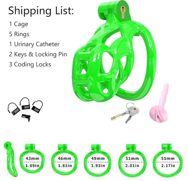 Green Cobra Nano 3D Printed Chastity Kit With Urethral with 5 Sizes Breathable Rings - Image 2