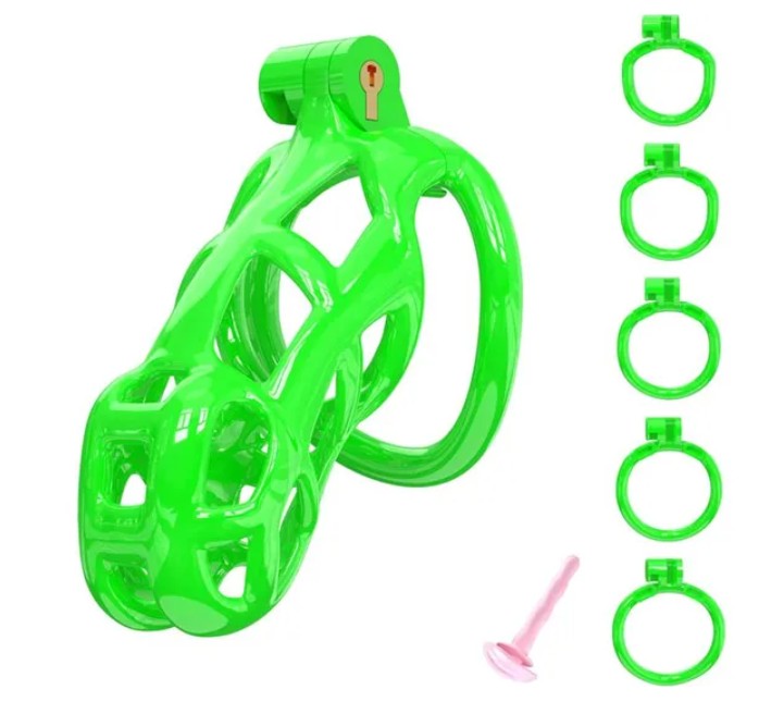 Green Cobra Standard 3D Printed Chastity Kit With Urethral with 5 Sizes Breathable Rings - Image 2