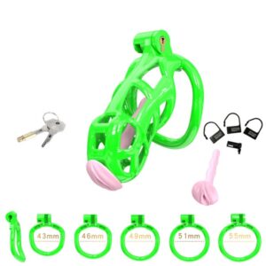 Green Cobra Standard 3D Printed Chastity Kit With Urethral with 5 Sizes Breathable Rings