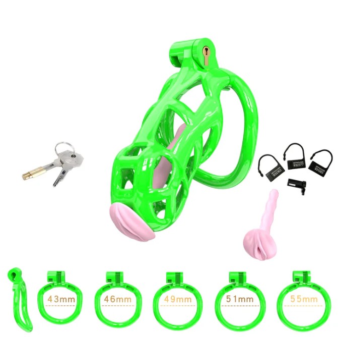 Green Cobra Standard 3D Printed Chastity Kit With Urethral with 5 Sizes Breathable Rings - Image 5