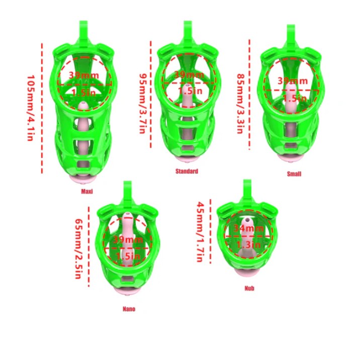 Green Cobra Nano 3D Printed Chastity Kit With Urethral with 5 Sizes Breathable Rings - Image 5