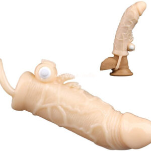 Penis Extender Condom with Testicle Cuff, with Vibrating Cock Ring Dildo Extension Sleeve for Men