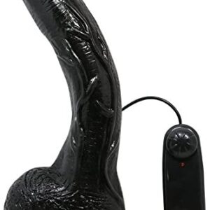 Black Penis Curved 9.5" Vibration Realistic Dildo with Balls Suction Cup