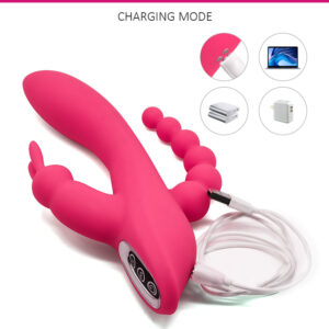 1st Grade Silicone 3 In 1 Rabbit G Spot Vibrators India -Rose Red
