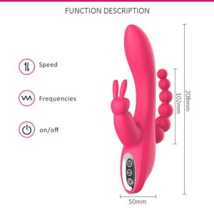 1st Grade Silicone 3 In 1 Rabbit G Spot Vibrators India -Rose Red