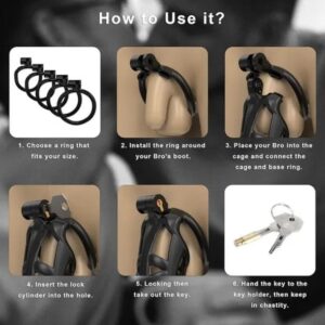 Black King Cobra Standard 3D Printed Bondage Chastity Kit With Urethral with 5 Sizes Breathable Rings