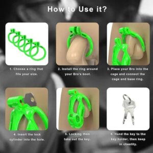 Green Cobra Small 3D Printed Chastity Kit With Urethral with 5 Sizes Breathable Rings