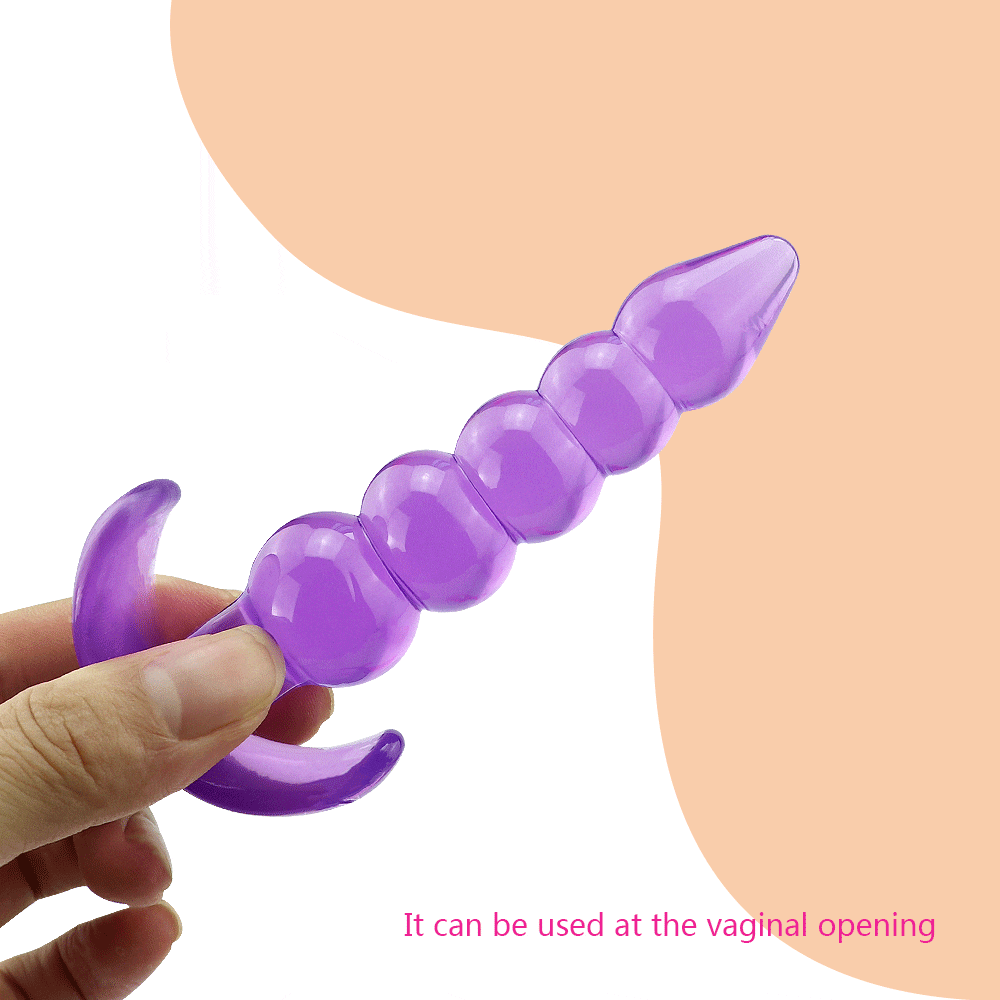Soft Silicone 5 Beaded Jelly Anal Plug Butt Plug | Purple - Image 4