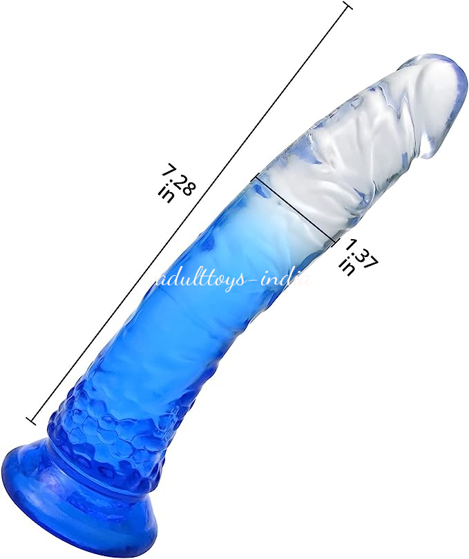 8 Inches Realistic Jelly Dildo Blue Transparent color With Suction Cup - Image 4