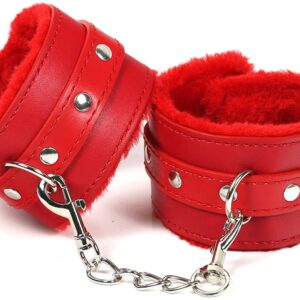 Soft Leather Handcuffs Hand Ring Restraints Bondage-Red