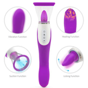 3 In 1 Automatic Licking And Sucking Pussy Pump Adult Toy 7 Vibration+Heating Purple