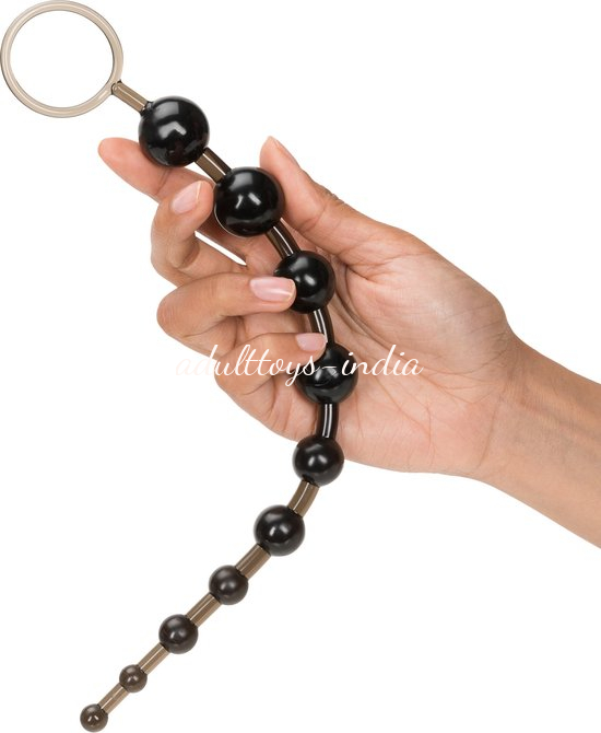 Black 12″ Soft Long Anal Beads With Pull Ring Ball G Spot Massager Beads - Image 2