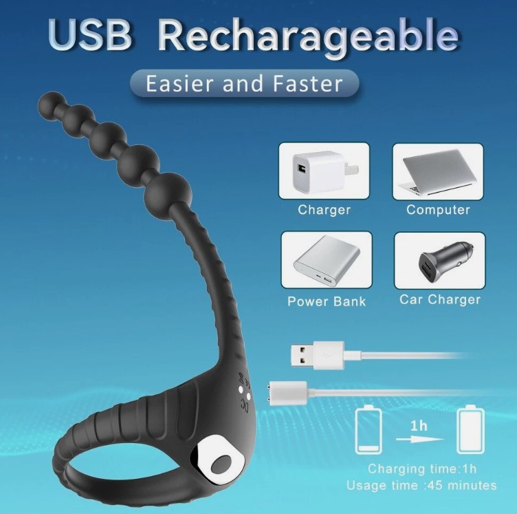 Premium Vibrating Ring Prostate Massager 10 Frequencies Wireless Remote Locking Black Anal Bead Design - Image 7