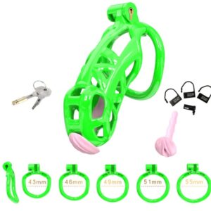 Maxi Green Cobra 3D Printed Chastity Device With Urethral with 5 Sizes Breathable Rings