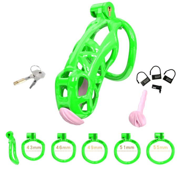 Maxi Green Cobra 3D Printed Chastity Device With Urethral with 5 Sizes Breathable Rings - Image 2