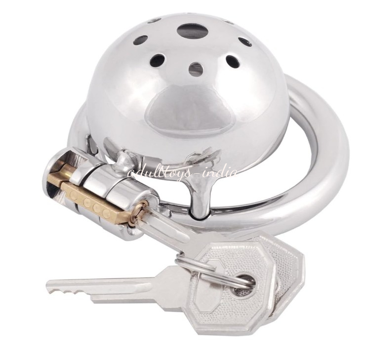 Metal Chastity Device Male Comfortable Virginity Lock Chastity Belt with Small Cage (1.77 inch / 45mm) - Image 4