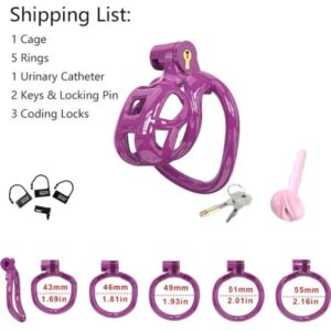 3D Printed Cobra NUB Chastity Kit With Urethral with 5 Sizes Breathable Rings Purple