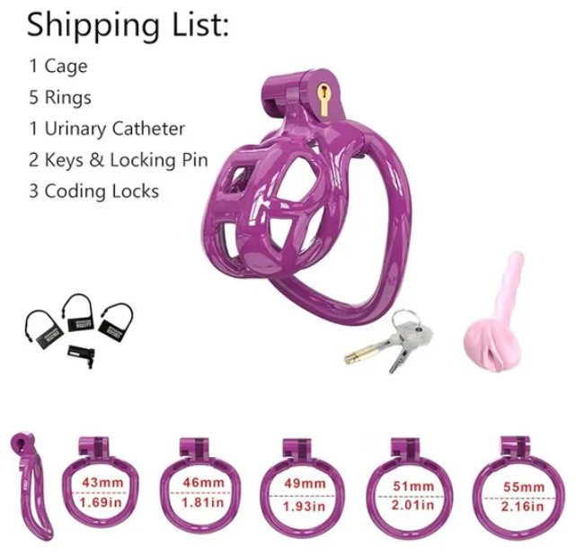 3D Printed Cobra NUB Chastity Kit With Urethral with 5 Sizes Breathable Rings Purple - Image 3