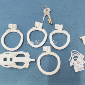 White Chastity Lock Lightweight Double Solitary Face Ring Design with Key and Lock for Male