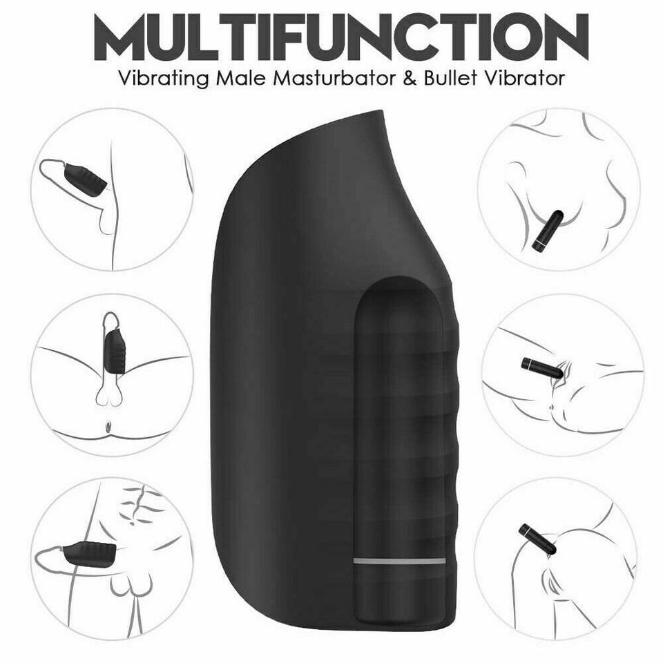 1 In 2 Cock Massage Training Handsfree Stroker Penis Vibrator Black - Image 4