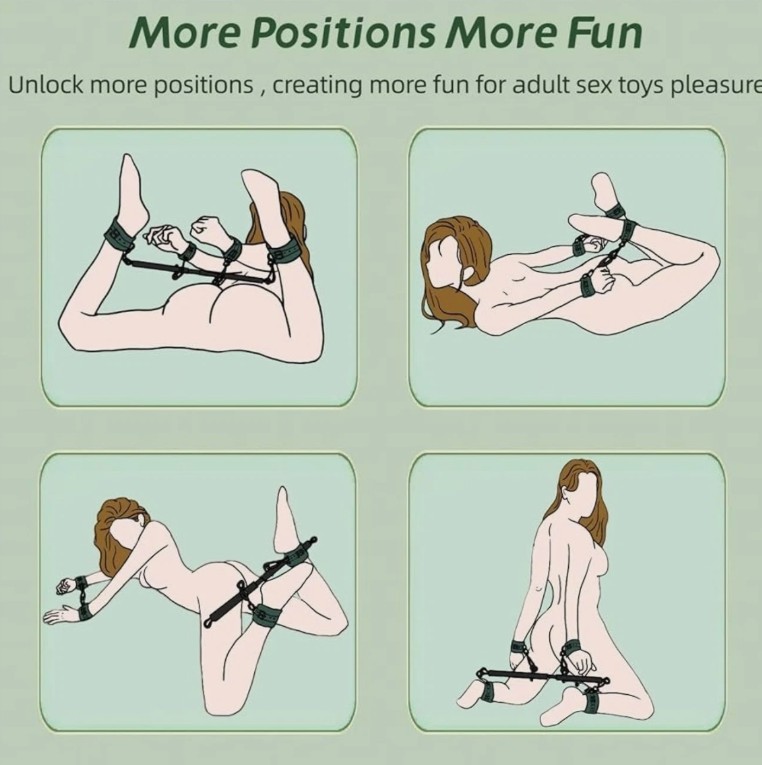 Black Strict Leather Adjustable Spreader Bar With Leather Cuffs - Image 2