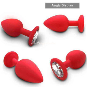 Small Pleasure Dimond Jeweled Silicone Butt Plug Red
