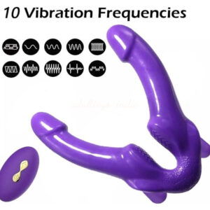 1st time India Strapless Strap On Double Ended Double Penetration Purple Dildo Lesbian Anal G-spot Vibrator