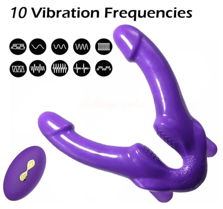 1st time India Strapless Strap On Double Ended Double Penetration Purple Dildo Lesbian Anal G-spot Vibrator - Image 5