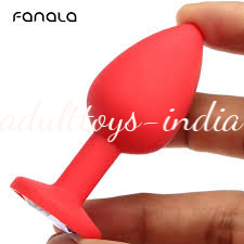 Small Pleasure Dimond Jeweled Silicone Butt Plug Red - Image 3