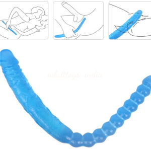 45cm Blue Realistic U-shaped Double Ended Lesbian Penis and Anal Beads Dildo