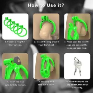 Green Cobra Nano 3D Printed Chastity Kit With Urethral with 5 Sizes Breathable Rings