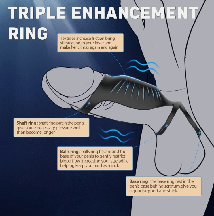 Black Powerful Vibrating Penis Sleeve Extender Cock Ring With Wireless Remote Control - Image 3