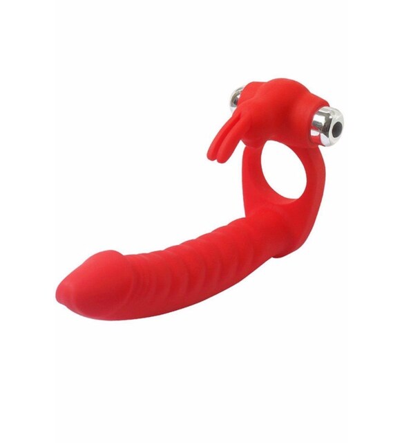 Trinity Fun Evil Teaser Red Cock Ring Vibrating Double Penetration Dildo - Image 3