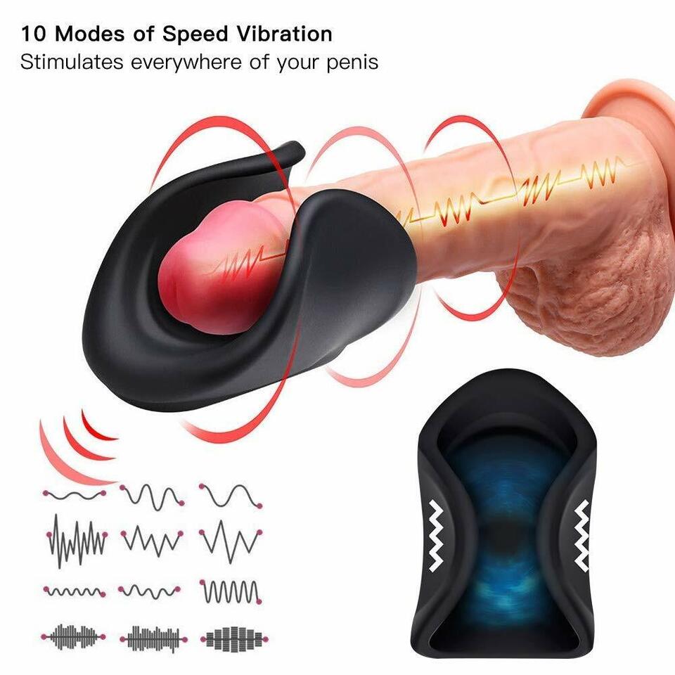 1 In 2 Cock Massage Training Handsfree Stroker Penis Vibrator Black - Image 3