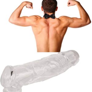 Crystal Clear Long Style Penis Sleeve Enlarger Extender Reusable Condoms for Men