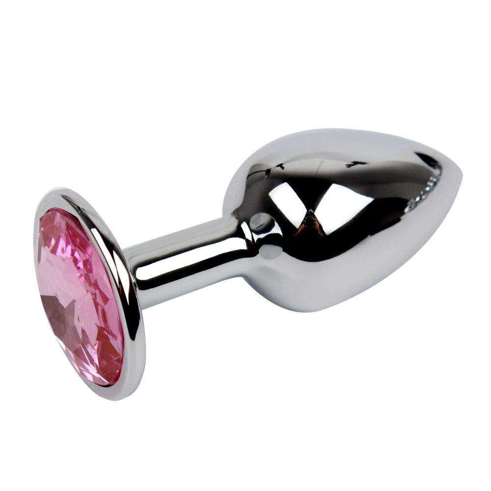 Unisex Steel Pink Jeweled Beginners Butt Plug Small Size - Image 3