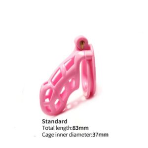 Male Chastity Cage Lock Cock Device Kit with 4 Arc Penis Rings Pink-Standard