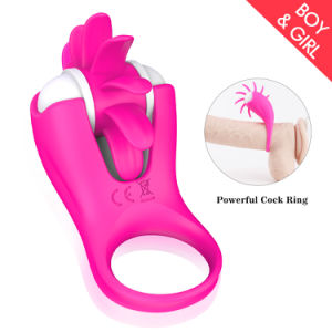 2 In 1 Vibrating Tongue Licking USB Charging Penis Ring For Men