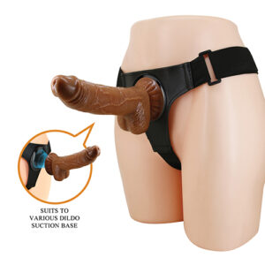 Pretty Love Dual Layer Realistic Chocolate Brown Strapon Harness Solid Dildo