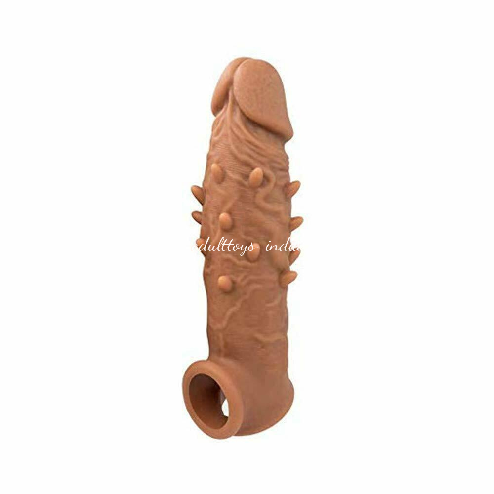 Brown Dotted Realistic Penis Sleeve Extender For Men - Image 3