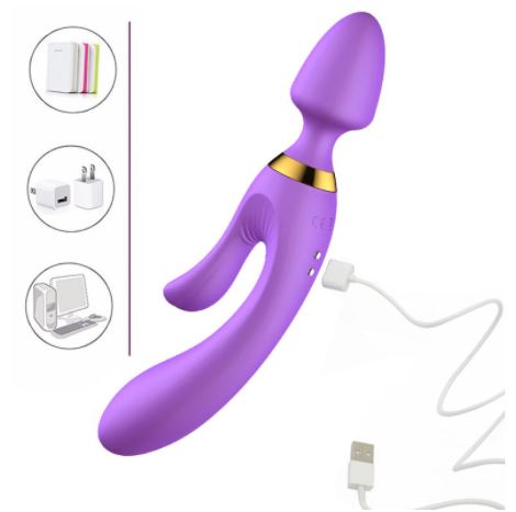 USB Charging Silicone Anal Vibrator AV Magic Wand Dildo G Spot Massager Purple