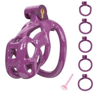 Purple Cobra Nano 3D Printed Bondage Chastity Device With Urethral Catheter with 5 Sizes Breathable Rings