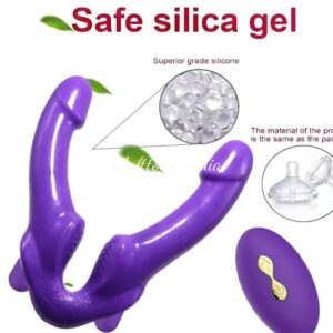 1st time India Strapless Strap On Double Ended Double Penetration Purple Dildo Lesbian Anal G-spot Vibrator