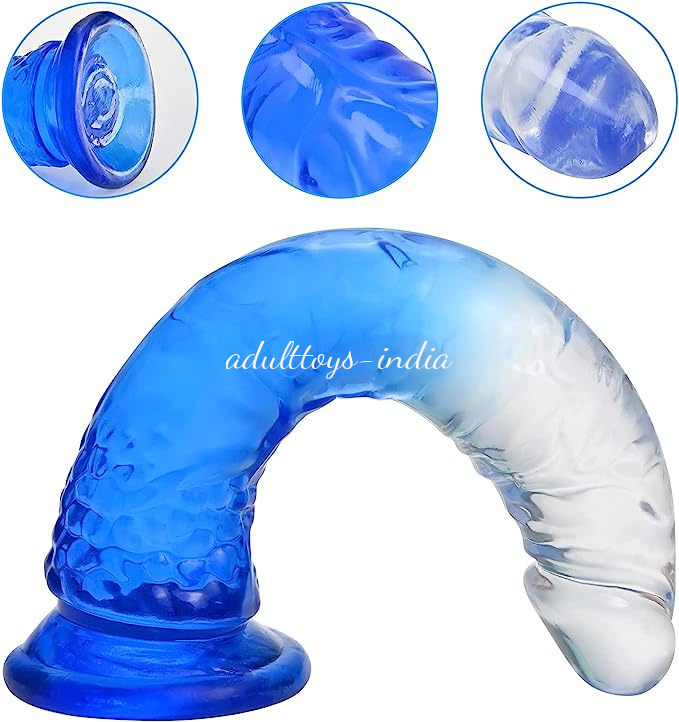 8 Inches Realistic Jelly Dildo Blue Transparent color With Suction Cup - Image 5