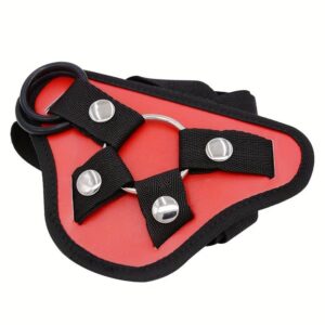 Red Steel Rim 1pc Adjustable Dildo Holder Leather-On Harness