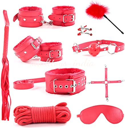BDSM Sex Bondage Restraint Kit 10 Pieces -Red - Image 3